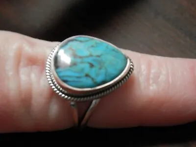 Natural Morenci Mine Turquoise Sterling Silver Ring Size 8 • $62.95