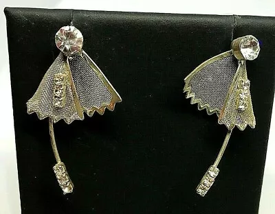 £75 • Buy Vintage Silver Metal Veil Diamante Crystal Drop Dangle Earrings 1980' 
