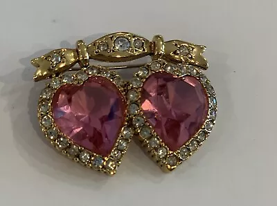 Vintage Smithsonian Double Pink Heart Brooch • $25