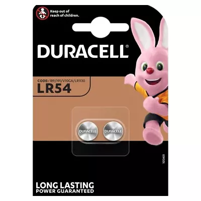 2 X Duracell LR54 Alkaline Batteries 1.5V - 189 LR1130 AG10 GP189 L1130 389A • £2.99