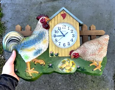 VTG Farmhouse Wall Clock Rooster Hen Chicken Family Plastic Country Coop • $25