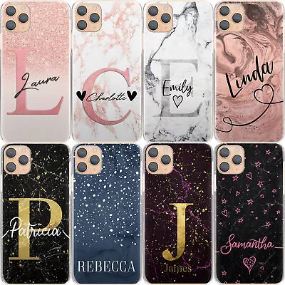 Personalised Phone Case For Huawei Y6/Y7/Y5/Y3;Initial Black Marble Hard Cover • £4.99