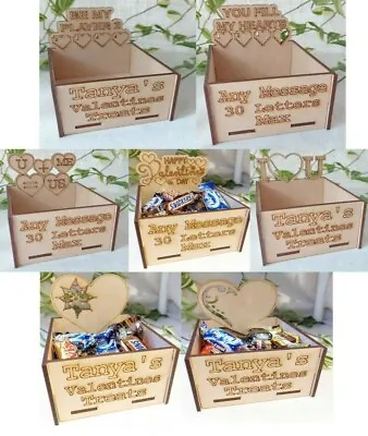 Wooden Valentines Day Personalised Treat Box Hamper Gift Fillable Craft Kit DIY  • £5.49