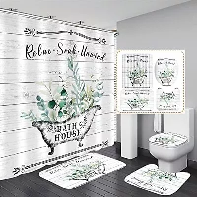 4 Pcs Farmhouse Shower Curtain Vintage Floral Bathroom Sets With Shower Curtain • $28.59