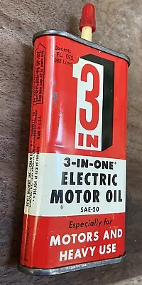 Vintage 3 In 1  Oil Can Oiler 3 Oz For Electric Motors And Heavy Use SAE 20 • $10