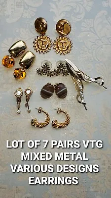 Lot Of 7 Pairs Vtg Mixed Metal Freshwater Pearl Rhinestone Art Glass Earrings • $20