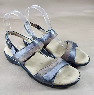 SAS Women's Sandals (7.5 N) Nudu Dusk Leather Adjustable Ankle Strap Metallic • $19