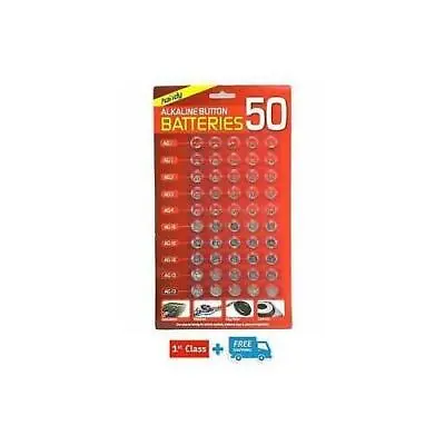 New 50 Assorted Button Cell Watch Battery Batteries Ag 1 / 3 / 4 / 10 / 12 / 13 • £3.79