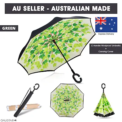 $27.99 • Buy Umbrella Upside Down Windproof Inverted Reverse C-Handle Folding With Carry Bag 
