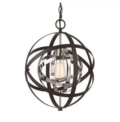 Trans Globe Lighting 10790 PC/BK Monrovia 1-Light Black/Polished Chrome Pendant • $89.99