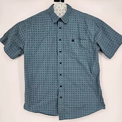 Cinch Shirt Mens Large Western Teal Black Short Sleeve Button Down L Geometric • $24.95