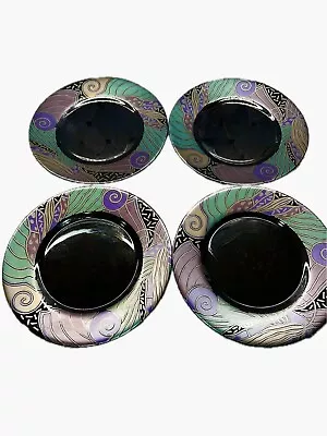 Set Of 4 Arcoroc France Tampico Art Deco Iridescent Glass Salad Plates C.1990s • $52