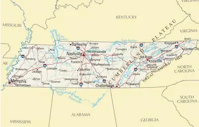 TENNESSEE STATE ROAD MAP GLOSSY POSTER PICTURE PHOTO City County Nashville 2478 • $14.99