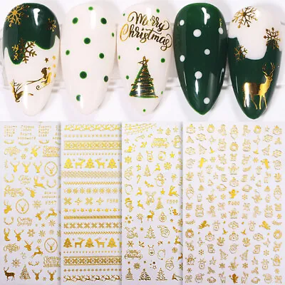 Christmas Gold 3D Nail Stickers Snowflake Nail Art DIY Decoration Decals • $0.99