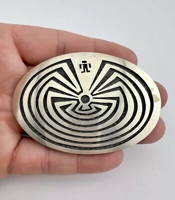 Vintage Hopi Sterling Silver Man In The Maze Overlay Design Belt Buckle 3  • $195