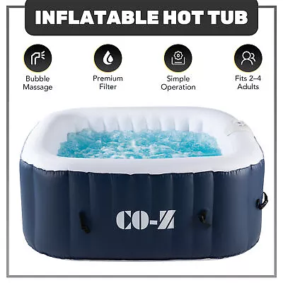 4-Person Square Inflatable Spa Tub W 120 Bubble Jets For Backyard Patio And More • $359.14