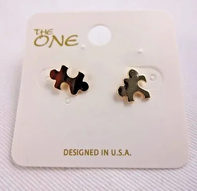 $11.99 • Buy Puzzle Piece Earrings Matte Gold Tone Metal Small Studs Autism Awareness