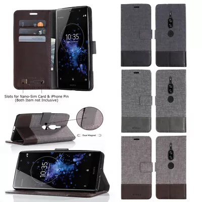 $10.88 • Buy Case For Huawei Sony XZ1 XZ2 Compact Retro Canvas Flip Wallet Satnd Phone Cover
