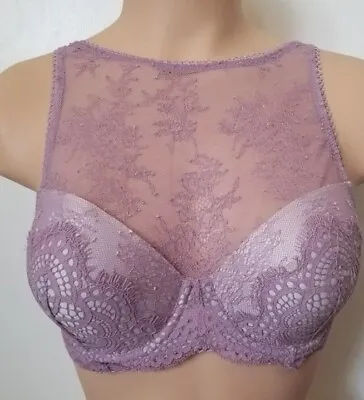 Victorias Secret Dream Angels Lilac Purple Lace Hi Neck Lined Demi Bra 34dd • £30.88