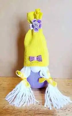 Gnome Purple Flower White Mop Braids Purple Bow Yellow Hat  • $4