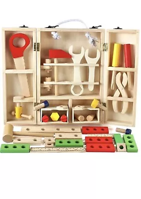 £22.99 • Buy Wooden Toys Kids Tool Set-wooden Box Kit Construction Role Play 3 4 5 6 Olds