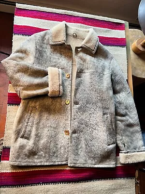 Vintage Sheepskin Shearling Wool / Seal Coat Button Men’s Size 40 Suede Leather • $100