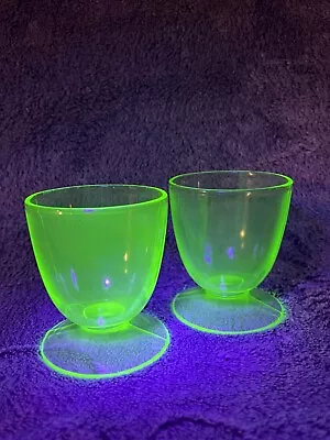 Uranium Vintage Green Glowing Glass DESSERT ICE CREAM CUPS Set Of 2 • $23.50