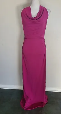 BG1 Nicole Miller Draped Women's Pink  Dress Rutched Side Halter Gown  • $39