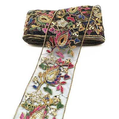 £4.99 • Buy 1Mete Embroidered Sequins Lace Trim Ethnic Sew On Ribbon Clothes Accessories DIY