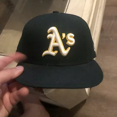 Oakland Athletics A's New Era Road Authentic On-Field 59FIFTY Fitted Hat 7 1/8 • $24.99