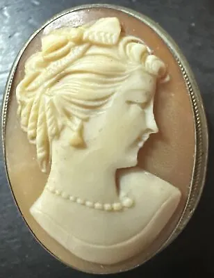 Vintage Cameo Brooch Retro Signed 800 Silver 1.25 Inches Shell • $85