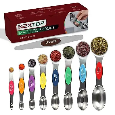 Magnetic Measuring Spoons Set Of 9 Stainless Steel Dual Sided Stackable Teaspoon • $13.95