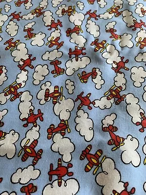 1/2 Yd Vintage Airplanes Flying In Clouds Cotton Fabric B3 • $5.95