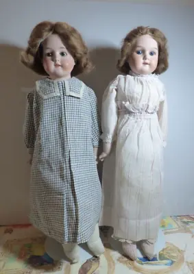 TWINS! 2 ANTIQUE 20  German AM #370 Dolls ORIG OWNER! FACTORY Dress Kid Body • $350