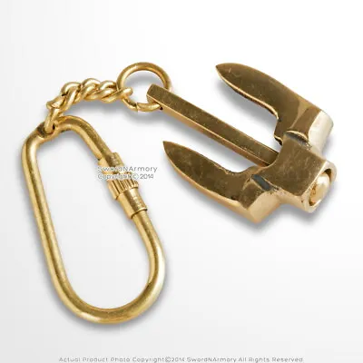 Handmade Brass Miniature Navy Stockless Anchor Keychain Keyring Nautical Gift • $9.98