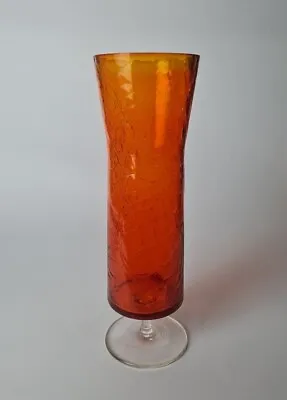 Vintage Art Glass Stemmed Goblet Chalice Vase Orange Crackle Effect Design 21cm • £19.99