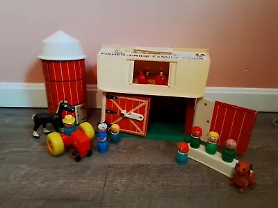 Vintage Fisher Price Family Play Farm Little People Barn With Silo Tractor More • $45