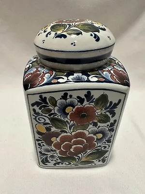 Oud Delft Holland HP Polychrome Tea Caddy Covered Jar • $39.99