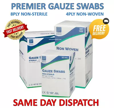 Gauze Swabs First Aid Non Sterile Absorbent Cotton 8ply 4ply 5x5 7.5x7.5 10x10cm • £41.99