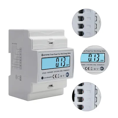 Electricity 3 Phase 4 Wire Energy Meter AC Power DIN Rail Wattmeter Consumption • $44.99