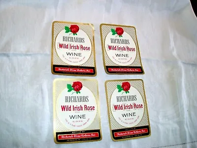 Vtg Lot Of 4   RICHARDS WILD IRISH ROSE WINE    Paper Advertising LABELS  • $4.99