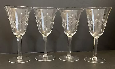 Vtg Set 4 Etched Wine Cocktail Glasses Barware Stemware Vine And Leaf Design • $32.99