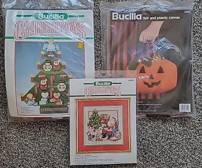 LOT Of 3 Vintage BUCILLA Christmas Stocking And Tree Jack O Lantern Kits • $17.99