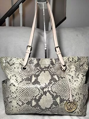 Michael Kors Purse Jet Set Leather Python Snakeskin Pattern Large Tote Handbag  • $25