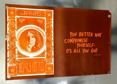 VTG 1970 Janis Joplin Rock Death Poster Print Tribute Orange Quote RARE • $250