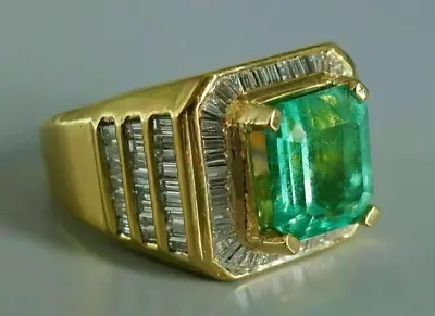 3 Ct Emerald Cut Lab-Created Emerald & Diamond Men's Ring 14K Yellow Gold Plated • $135.21