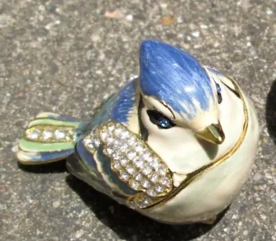 BLUE JAY Bejeweled Bird Trinket Box In EUC • $12.99