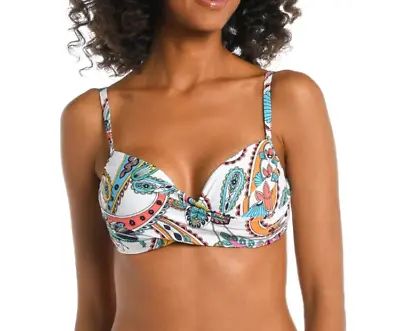 NEW LA BLANCA 'Pave The Way' Wrap Underwire Bikini Top Size 10 White/Multi $83 • $29.99