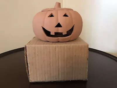 VINTAGE TERRA-COTTA TEA LIGHT PUMPKIN IN ORGINAL BOX AND PACKAGING 4”x5”! • $20