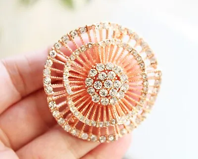 Rose Gold Brooch Crystal Brooch Pin Round Pin Cake Wedding Decoration Lapel Pin • £2.99